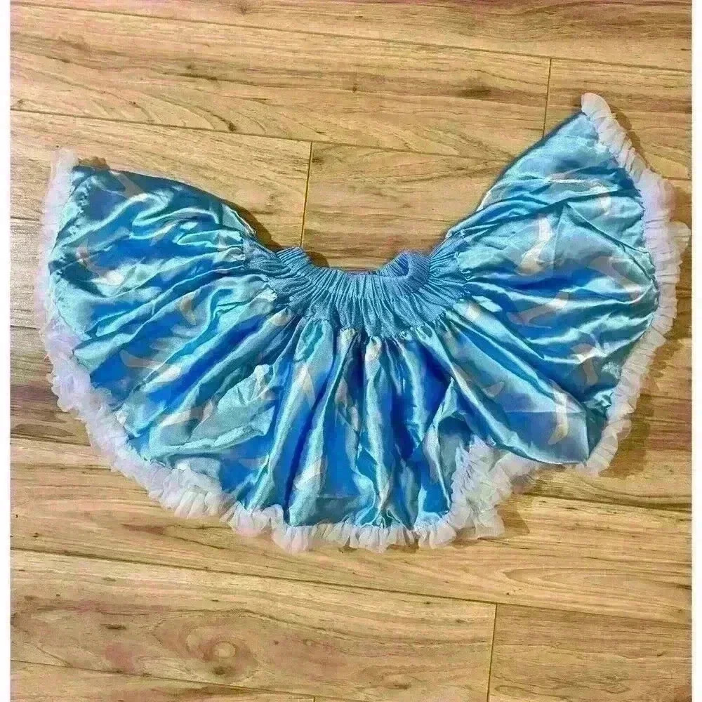 Disney Light Blue Satin Tutu Skirt with White Ruffle Trim - Kids Costume
